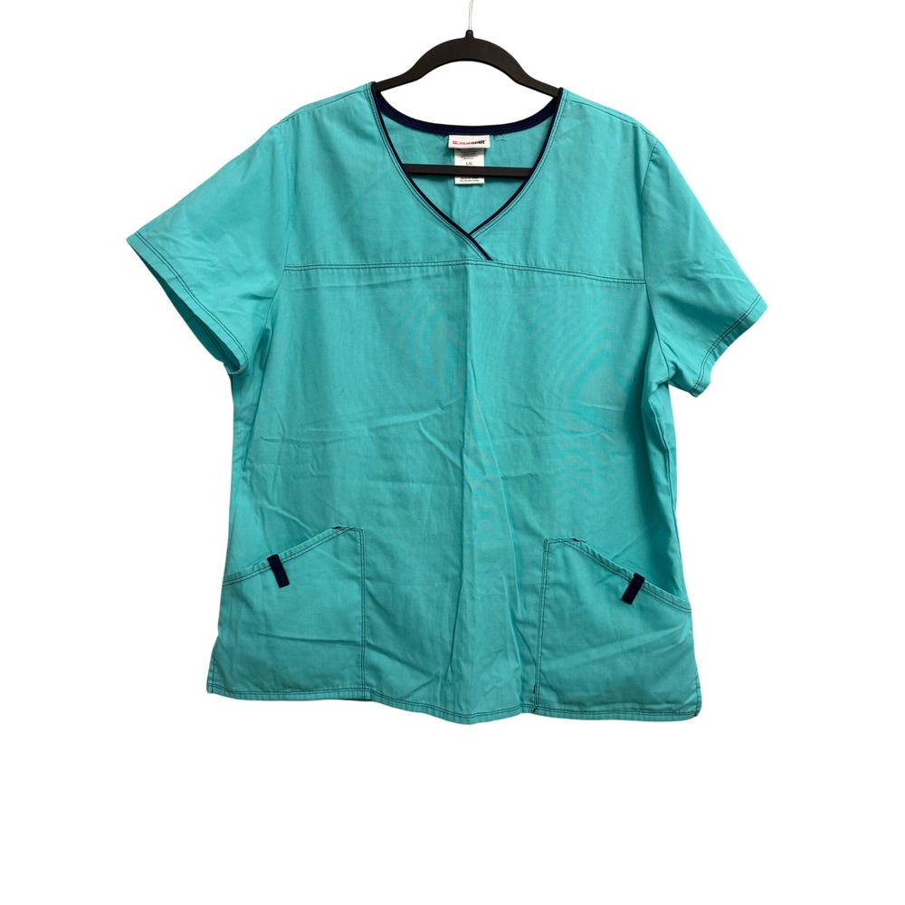 Scrubstar Womens Teal V-Neck Short Sleeve Scrub Top Size Large Medical Uniform